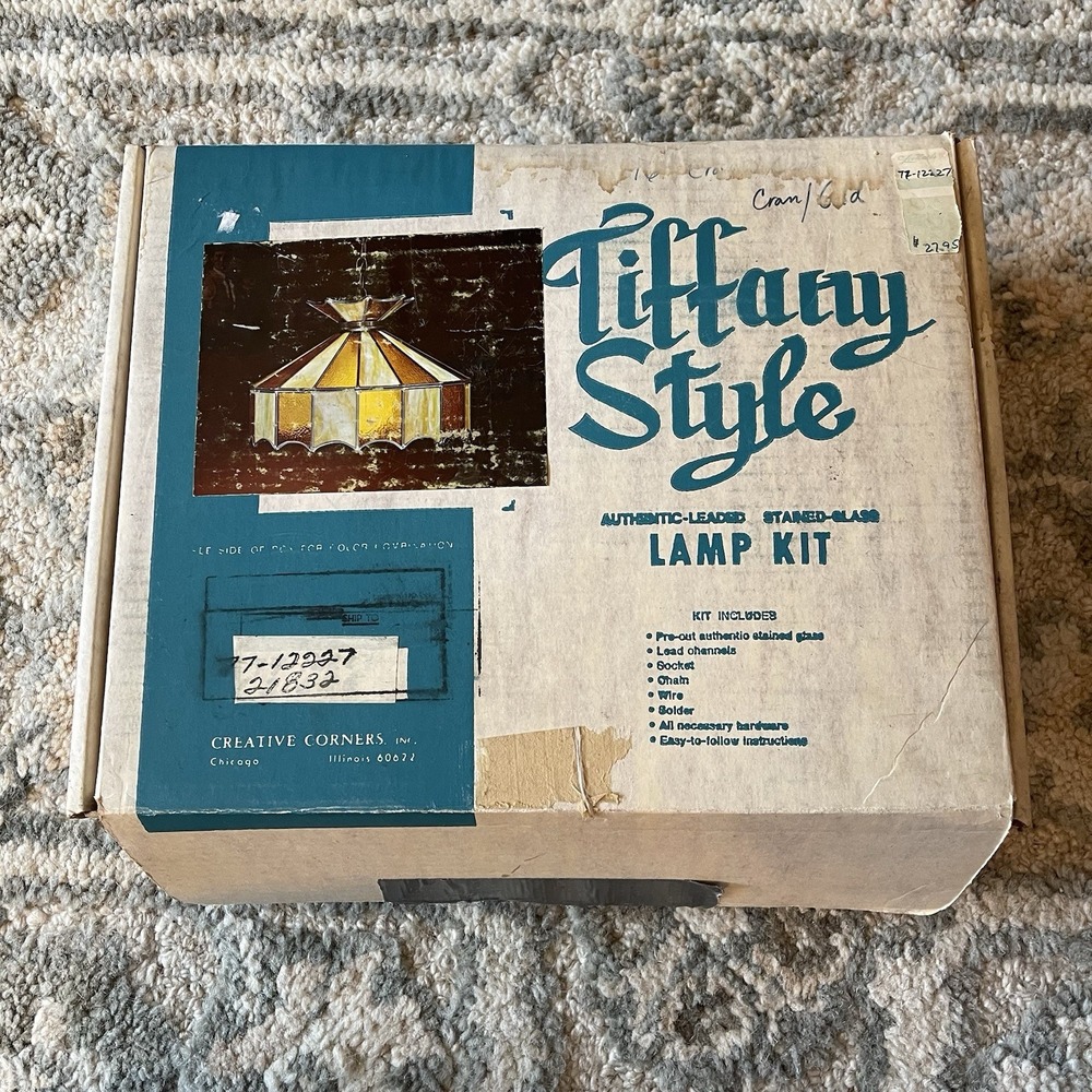 VTG MCM Creative Corner Swag Stained Glass Lamp Kit Cranberry Red & Gold 16"